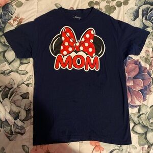 Disney Women's M (8-10) Navy "Mom" Short Sleeve T-Shirt - Minnie Mouse Ears, Bow